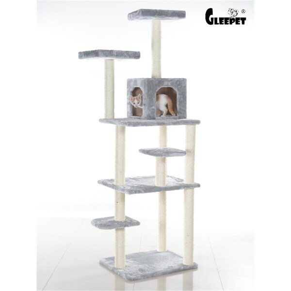 Aeromark GleePet 74-Inch Real Wood Cat Tree With Seven Levels Silver Gray AE23268 - main