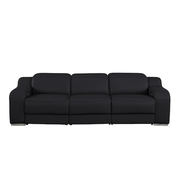 Homeroots 103" Black Italian Leather Reclining USB Sofa 632883 - main