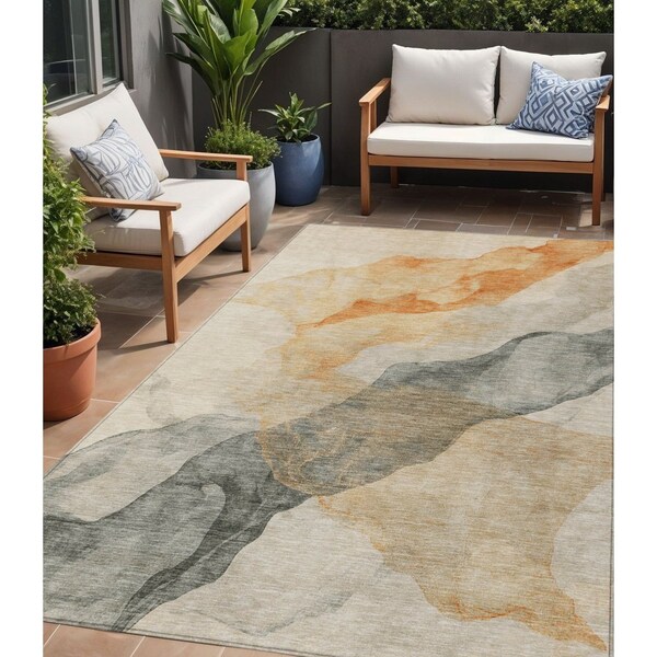 Homeroots 5' X 8' Orange And Gray Abstract Washable Indoor Outdoor Area Rug 631840 - main