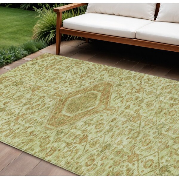 Homeroots 10' X 14' Sage Medallion Washable Indoor Outdoor Area Rug 607415 - main