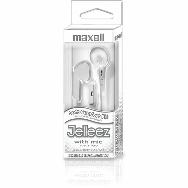 Maxell On-Ear Wired Earbud, Fully Rubberized w/In-Line Mic, 4 ft Cord, White 199728 - main