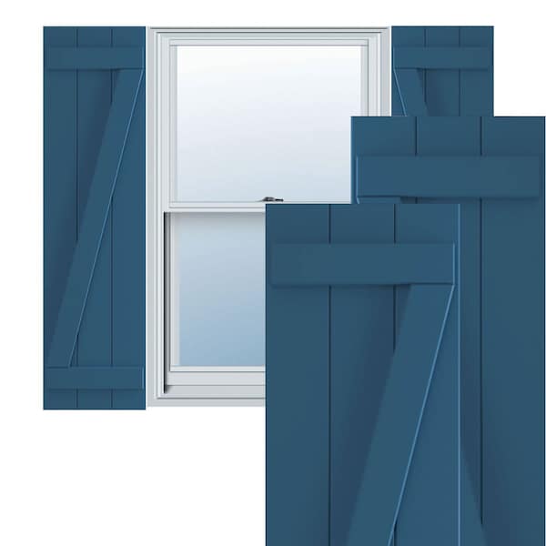 Ekena Millwork True Fit PVC Three Board Joined Board-n-Batten Shutters w/Z-Bar, Sojourn Blue , 16 1/8W x 42H, PR TFP102BBF16X042HB - main