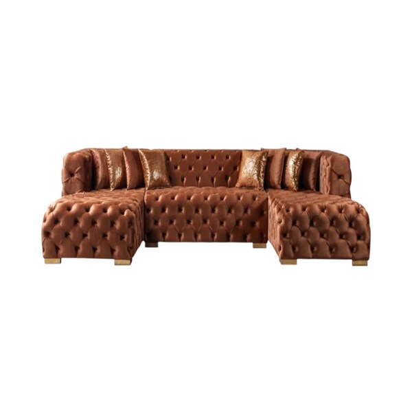 Homeroots Tufted Orange Velvet Modular U Shaped Sofa and Chaise Sectional With Toss Pillows 642273 - main