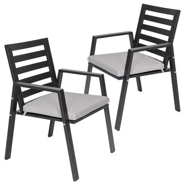 Leisuremod Chelsea Modern Patio Dining Armchair in Aluminum with Removable Cushions, Light Grey, 2PK CC20BL-LGR2 - main