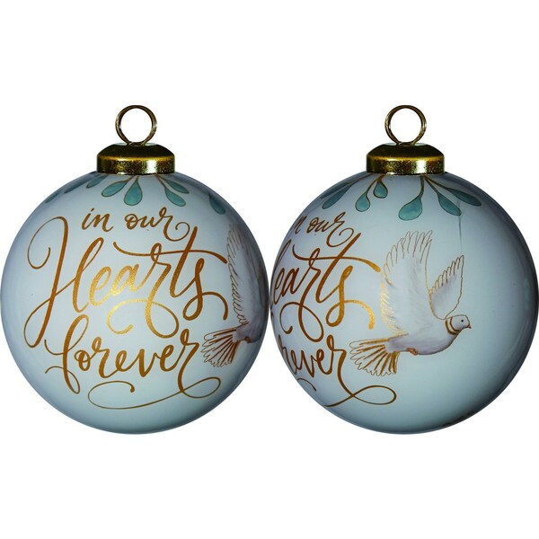 Homeroots White and Gold In Our Hearts Forever Hand Painted Mouth Blown Glass Ornament 477555 - main