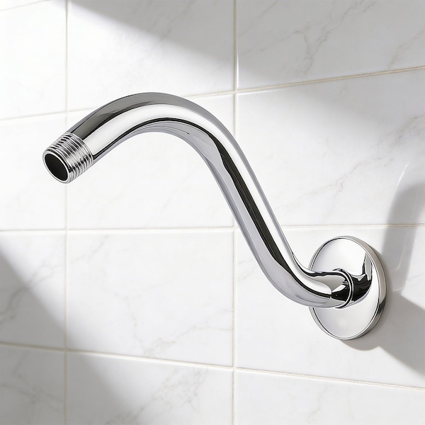 Supplygiant S Shaped Shower Arm with Flange 8 in Stainless Steel with 1/2 in Threated Connector, Chrome Finish 74-TB0TG-D - main
