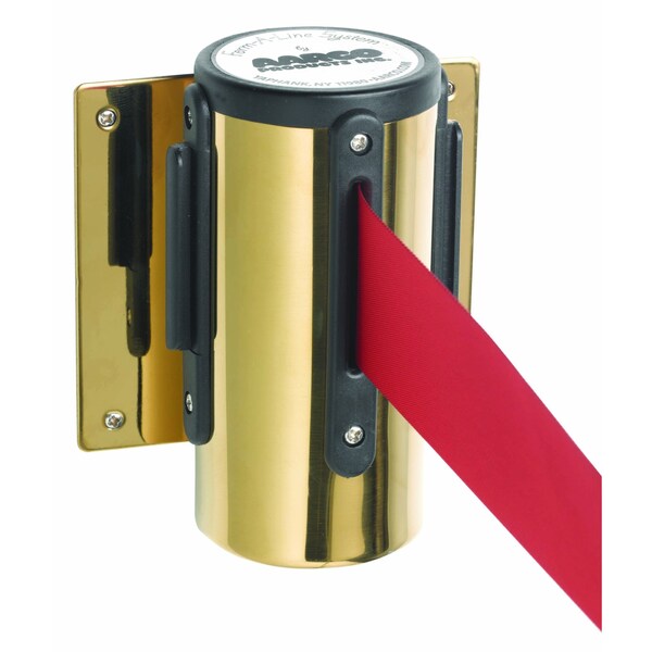 Aarco Form-A-Line System, Wall Mounted Retractable Belt w/ a Brass Casing, 10' Red Belt WM-10BRD - main