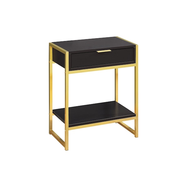 Homeroots 24" Gold And Dark Brown Wood And Metal End Table With Drawer And Shelf 333232 - main