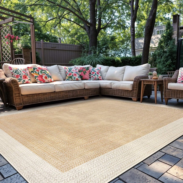 World Rug Gallery Contemporary Braided Weather Resistant Reversible Indoor/Outdoor Rug 7 ft 10 in x 10 ft Natural WR112NATURAL8X10 - main