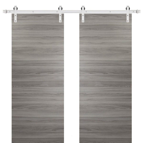 Sartodoors Sturdy Double Barn Door with Hardware, Planum 0010 Ginger Ash, 13FT Rail Hangers Heavy Set, Modern PLANUM0010DB-S-GA-84 x 96 (2* 42x96) - main