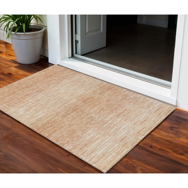 Homeroots 3' X 5' Salmon And Ivory Abstract Washable Indoor Outdoor Area Rug 587422 - main