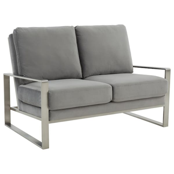 Leisuremod Jefferson Contemporary Velvet Loveseat with Silver Frame, Light Grey JAS53LGR - main