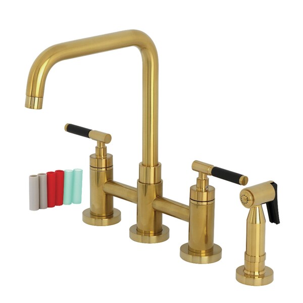 Kingston Brass Bridge Kitchen Faucet with Brass Sprayer, Brushed Brass KS8287CKLBS - main