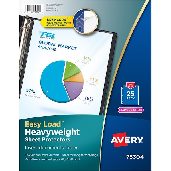 Avery reg Heavyweight Sheet Protectors Acidfree, Archivalsafe, Toploading, No Color, 25PK AVE75304 - main