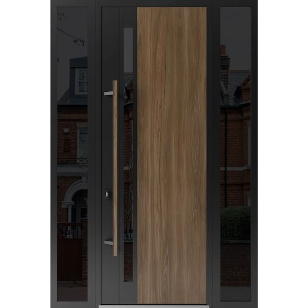 Vdomdoors Steel Door Dekton 0163 Venezia Noce 96”/ 2 Side Exterior Windows Sidelites/ Entry Door Painted W1 DEKTON0163EXD-VEN-W16+36+16xH96-RH-I - main