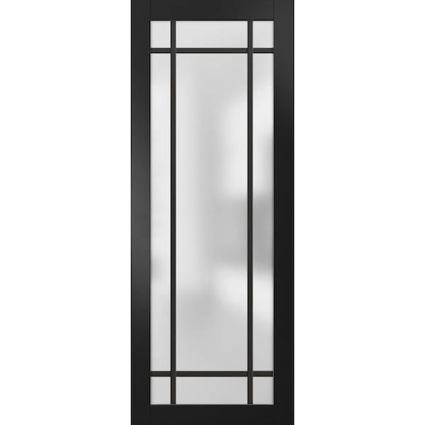 Sartodoors Slab Barn Door Panel Frosted Glass Lite Planum 2112 Black 24x80 Solid Core Modern Interior PLANUM2112S-BLK-24 x 80 - main