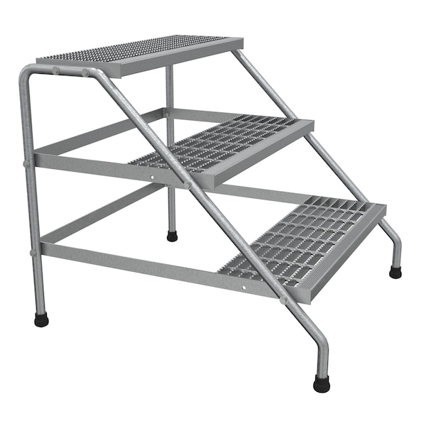 Vestil Aluminum Wide 3, Step Stand, Knock Down, 3 Steps, 30 Overall Height, Aluminum, Silver SSA-3W-KD - main