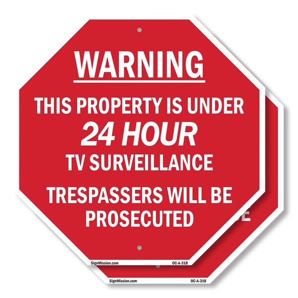 Signmission Warning This Property Is Under 24 H, 10 inch X 10 inch, Plastic Sign, 2PK OC-P-2PACK-10-318 - main
