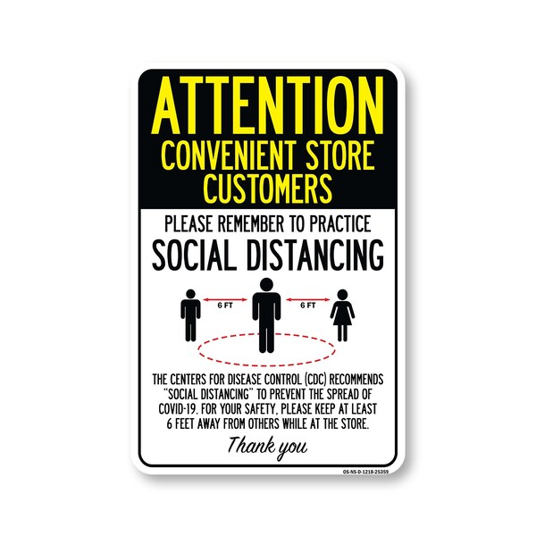 Signmission PSA, Convenient Store Customers Practice Social Distancing, 18in X 12in Decal, OS-NS-D-1218-25359 OS-NS-D-1218-25359 - main