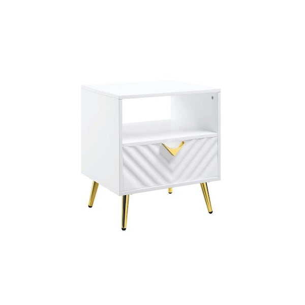 Homeroots 22" White Manufactured Wood And Metal Rectangular End Table With Drawer And Shelf 486418 - main