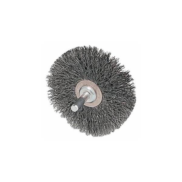 Weiler Stem-Mounted Narrow Conflex Brush, 3 in dia x 1/2 in W Face, 0.014 in Steel, 20000 RPM, 1/4 in Stem 804-17617 - main