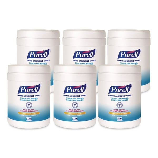 Purell Sanitizing Hand Wipes, 6 x 6 3/4, White, 270/Canister, PK6 9113-06 - main