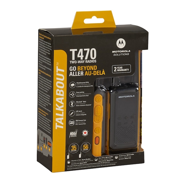 Motorola Solutions Two-Way Radio Black W/Yellow Rechargeable Two Pack T470 - main