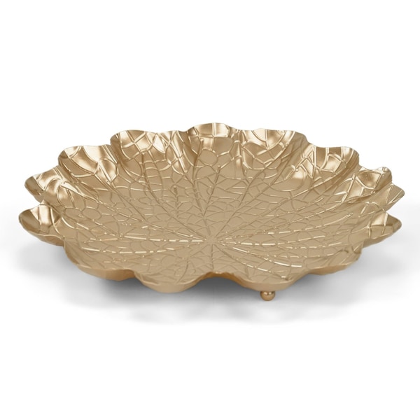 Homeroots 12in Gold Metal Handmade Leaf Trinket Tray 713009 - main