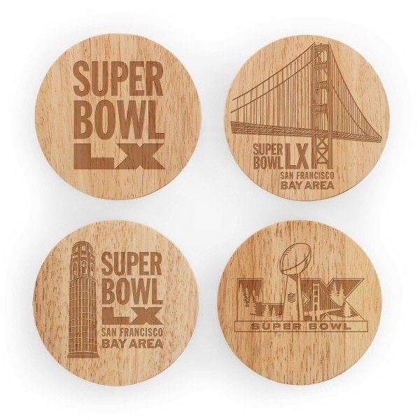 Picnic Time Family Of Brands Super Bowl LX - Coasters with Bottle Openers Set of 4, (Parawood) 593-04-505-603-2 - main