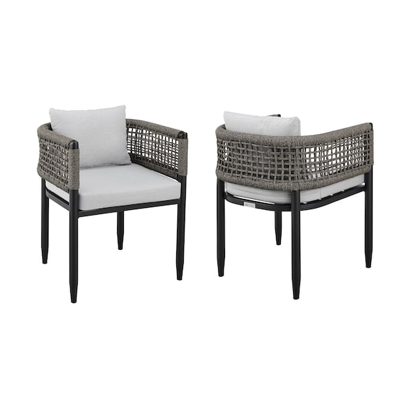 Armen Living Alegria Outdoor Patio Dining Chair in Aluminum with Gray Rope and Cushions - Set of 2 LCAFCHBL - main