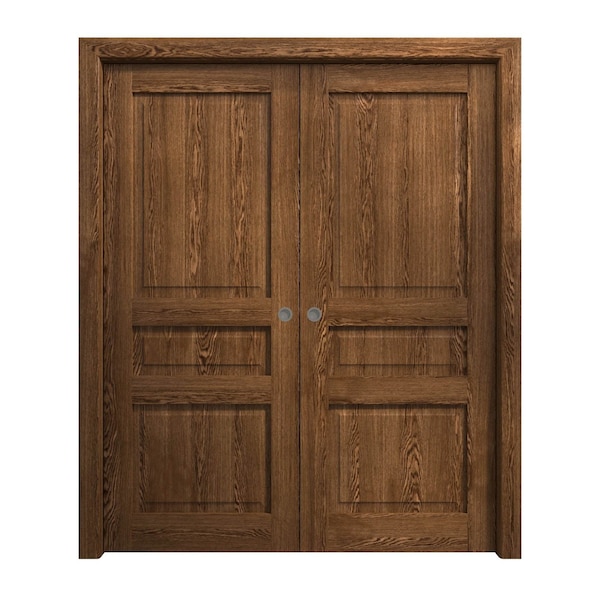Sartodoors Sliding French Double Pocket Doors 72 x 80 inches, Ego 5012 Cognac Oak Veneer, Kit Rail Hardware , EGO5012DP-DKO-72 - main