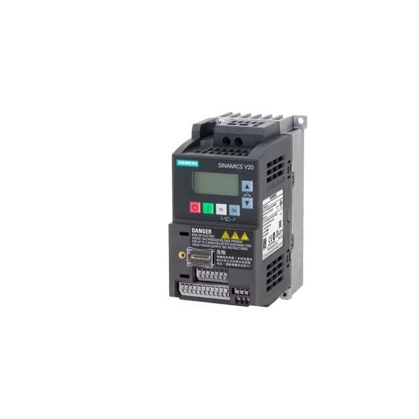 Siemens SINAMICS V20 200-240V 1AC -10/+10% 47-63Hz rated power 0.75 kW with 6SL3210-5BB17-5UV1 - main