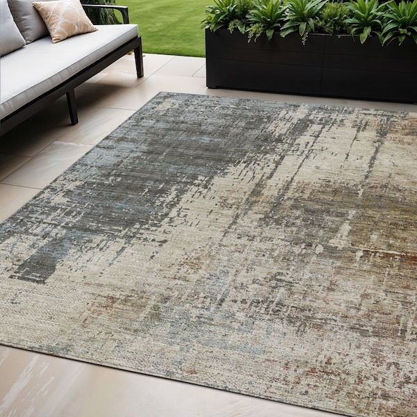 Homeroots 5' X 8' Beige Brown And Gray Abstract Washable Indoor Outdoor Area Rug 587315 - main
