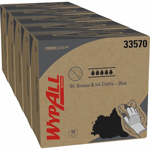 Wypall Oil, Grease & Ink Cloths, Pop-Up Box, Lint-Free, Blue, 100 Sheets/Pack, 5 Packs/Case 33570 - main