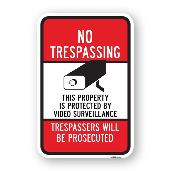 Signmission No Trespassing Protected By Video Trespasser Prose Aluminum, 18" H, A-1824-24944 A-1824-24944 - main
