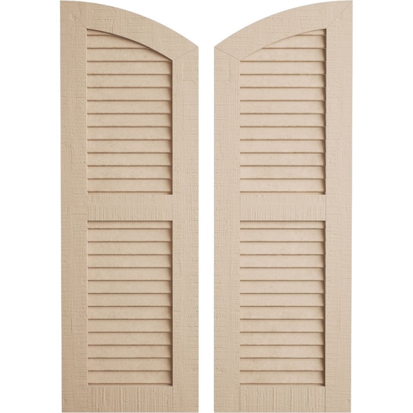 Ekena Millwork Rough Cedar 2 Equal Louver w/Elliptical Top Faux Wood Shutters, 12W x 66H 62 Low Side, PR SHULVL12X66RCPR - main