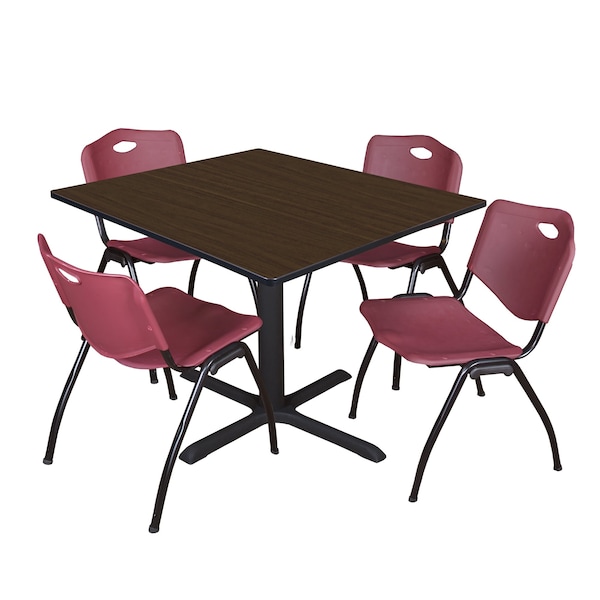 Regency Square Cain Breakroom Table W/ 4 M Stack Chairs, 48 in W, 48 in L, Neo Walnut TB4848NW47BY - main