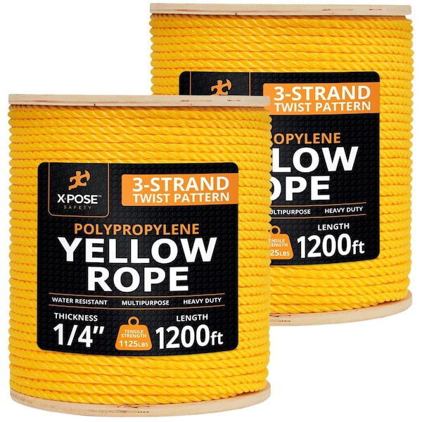 Xpose Safety 1/4in x 1200 ft Twisted Polypropylene Rope, Yellow, 2PK YPR14-1200-2-X - main
