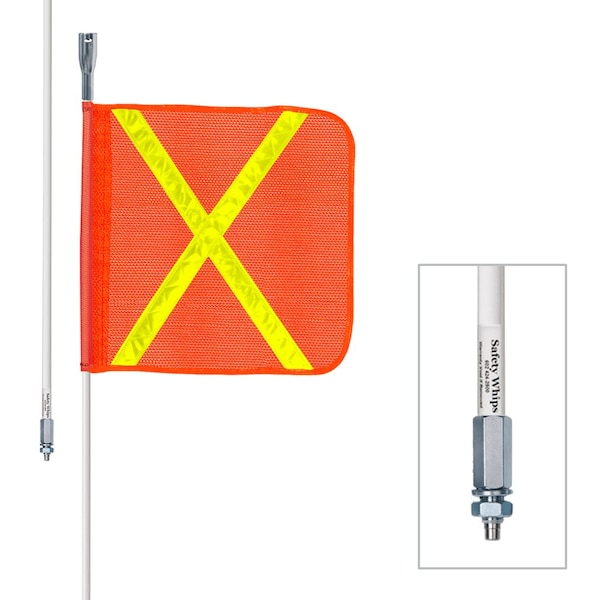 Safetywhips Warning Whip Heavy Duty Whip with Flag, White Whip, Orange Flag, Yellow Reflective X, 96 Length W08-X - main