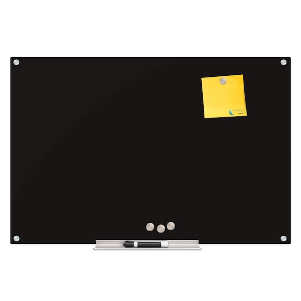 Fab Glass And Mirror Frameless Magnetic Glass Board 36in x48in, Black Surface Glass Board - Includes Magnets, Markers MB36x48-SB630 - main