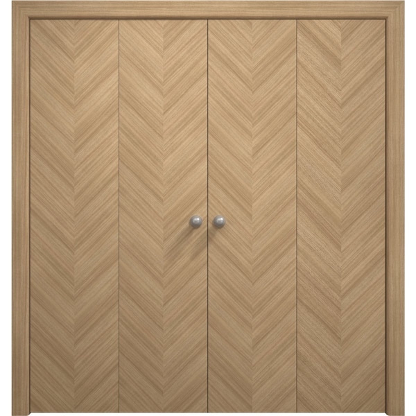 Sartodoors Sliding Closet Double Bi-fold Doors 72 x 80 inches, Ego 5005 Natural Oak, Sturdy Tracks Moldings T EGO5005DBF-SNA-72x80 (4* 18x80) - main