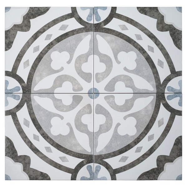 Andova Tiles SAMPLE-Luv Amore Grey 8-in. Encaustic Spanish/Moroccan Patterned Matte Porcelain Wall & Floor Tile SAM-ANDLUV454 - main