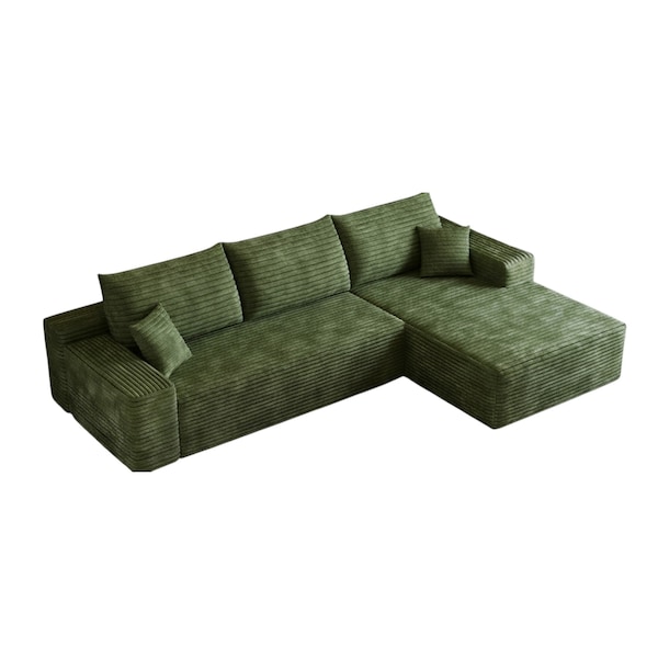 Homeroots 107" Green Corduroy Modular Compression Foam Sofa With Toss Pillows 712966 - main