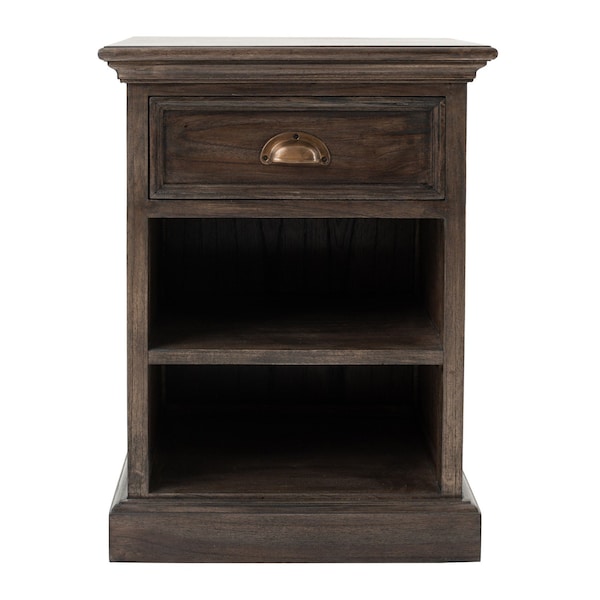 Homeroots Black Wash Nightstand With Shelves 397623 - main