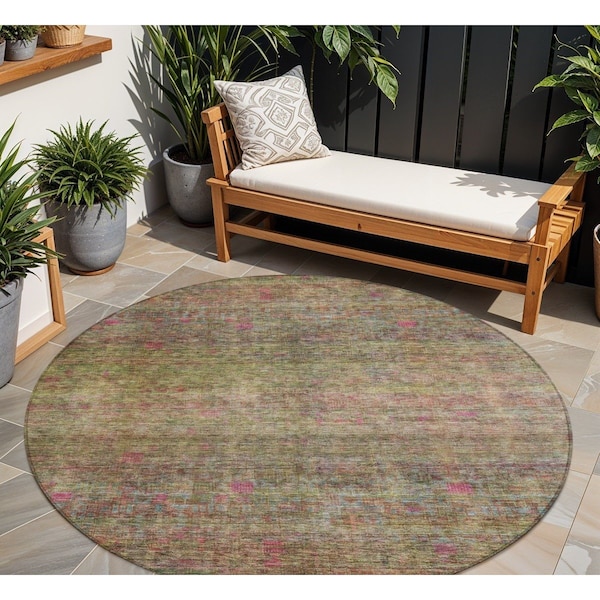 Homeroots 8' Artichoke Green And Hot Pink Round Floral Washable Indoor Outdoor Area Rug 605737 - main