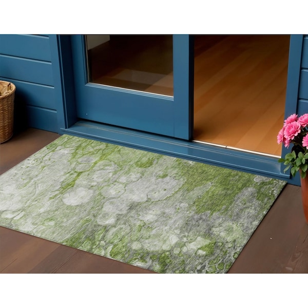 Homeroots 3' X 5' Olive Green And Gray Abstract Washable Indoor Outdoor Area Rug 582170 - main