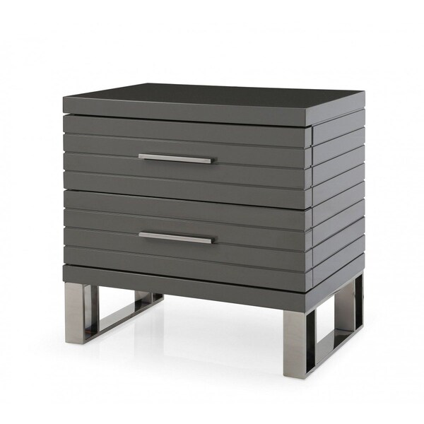 Homeroots 23" Silver And Gray Stainless Steel Solid and Manufactured Wood Two Drawer Nightstand 491586 - main