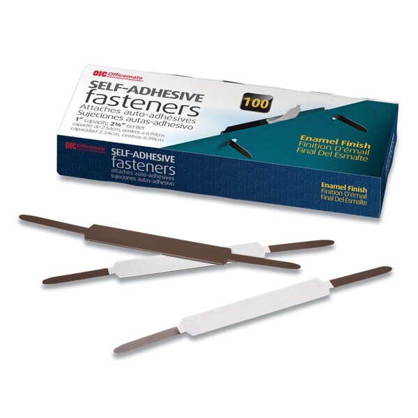Officemate Self-Adhesive Two-Prong Folder Fastener Bases, 1in Capacity, 2.75in Center to Center, Brown, 100PK OIC99875 - main