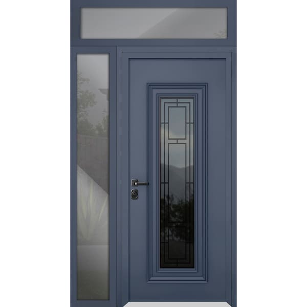 Vdomdoors Steel Door Ballucio 6044 Gray Graphite Side and Top Exterior Window Stainless Inserts Single Modern BALLUCIO6044EXD-GRE-W36+16xH80+16-RH-I - main
