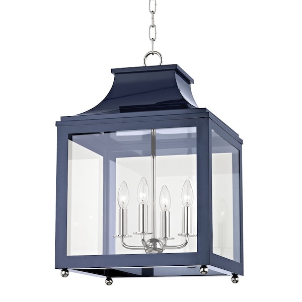 Mitzi Leigh 4 Light Lantern 16 In. Polished Nickel/Navy H259704L-PN/NVY - main